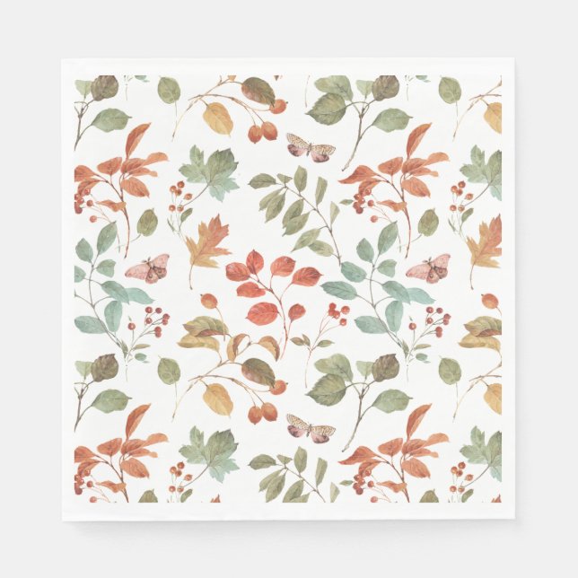 Rustic Fall Foliage Watercolor Pattern Napkin (Front)