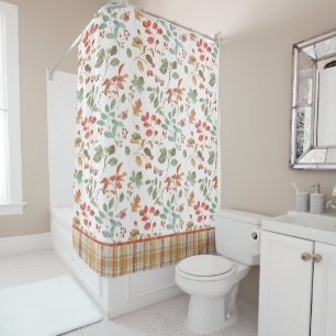 Rustic Fall Foliage Watercolor Pattern Shower Curtain
