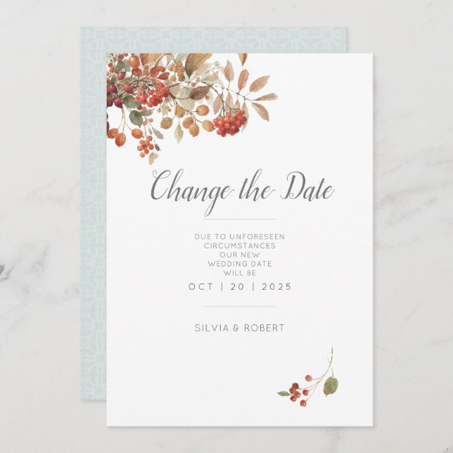 Rustic Fall Foliage Watercolor Wedding Save The Date (Front/Back)