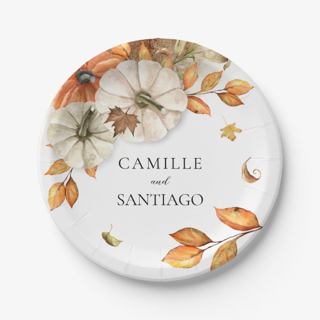 Rustic Fall Foliage Wedding Paper Plate (Front)