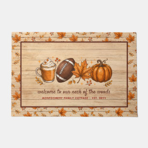 Rustic Fall Football Pumpkin Autumn Personalised Doormat