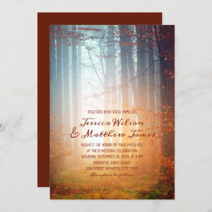 Rustic Fall Forest Burgundy Autumn Country Wedding Invitation