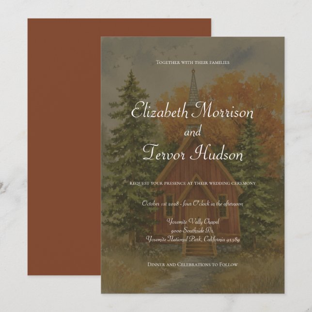 Rustic Fall Forest Yosemite National Park Wedding Invitation (Front/Back)