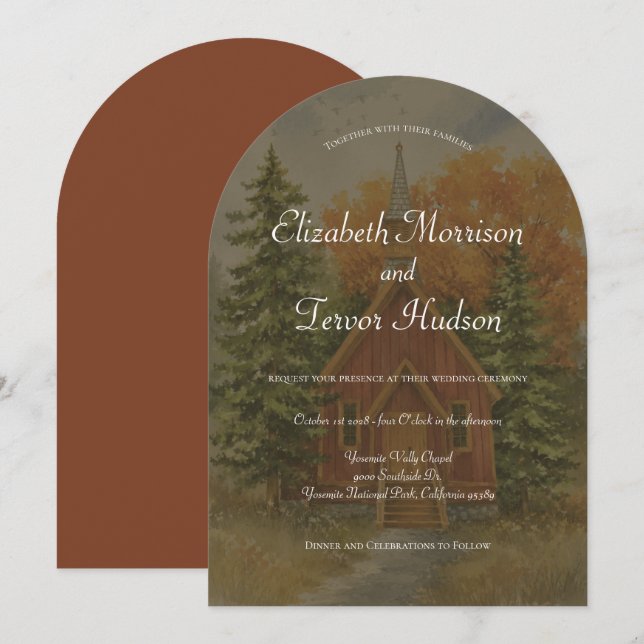 Rustic Fall Forest Yosemite National Park Wedding Invitation (Front/Back)