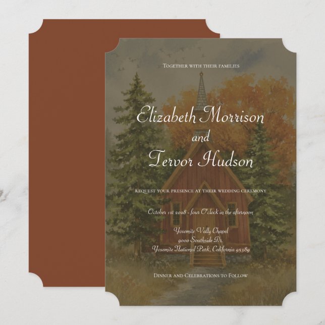Rustic Fall Forest Yosemite National Park Wedding Invitation (Front/Back)