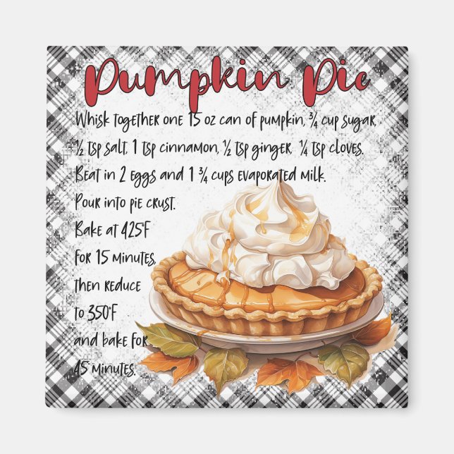 Rustic Fall Gingham Pumpkin Pie Baking Magnet (Front)