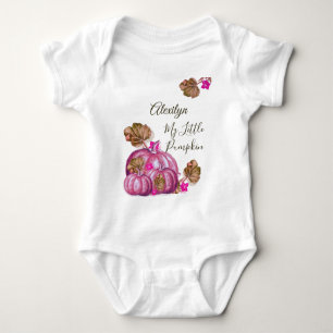 Rustic Fall Girl  Baby Shower Autumn Pink Pumpkin Baby Bodysuit