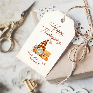 Rustic Fall Gnomes  Pumpkin Happy Thanksgiving Gift Tags