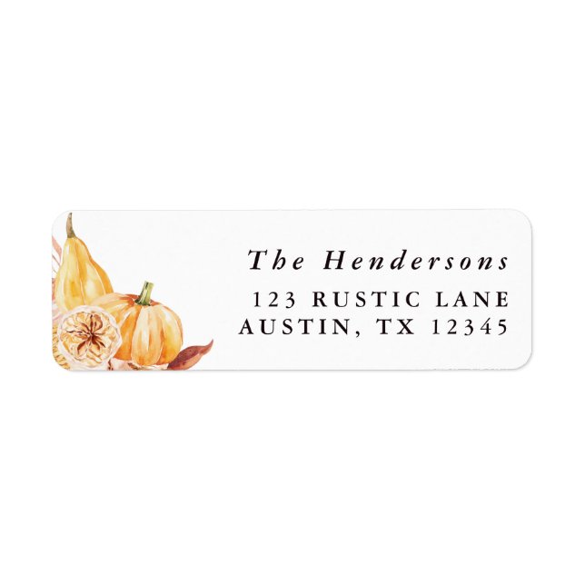 Rustic Fall Gold Floral Pumpkin Return Address  (Front)