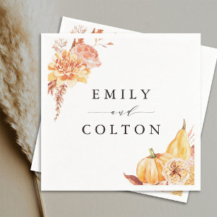 Rustic Fall Gold Floral Pumpkin Wedding Napkin