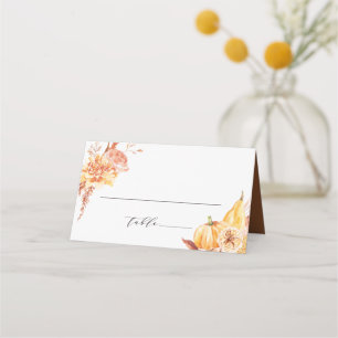 Rustic Fall Gold Floral Pumpkin Wedding Place Card