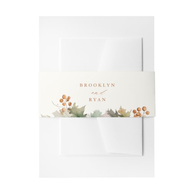 Rustic Fall Greenery Leaves Foliage Wedding Invitation Belly Band (Front Example)