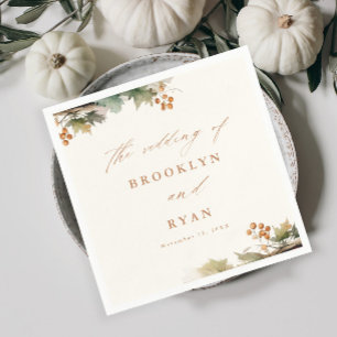 Rustic Fall Greenery Leaves Wedding Napkin