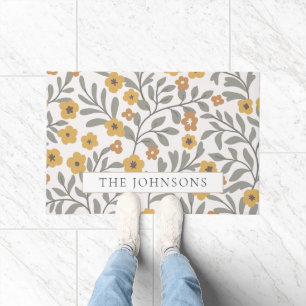 Rustic Fall Grey Leaves Orange Floral Family Doormat