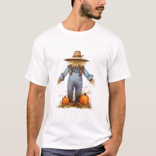 Rustic Fall Harvest Scarecrow & Pumpkins Graphic T-Shirt