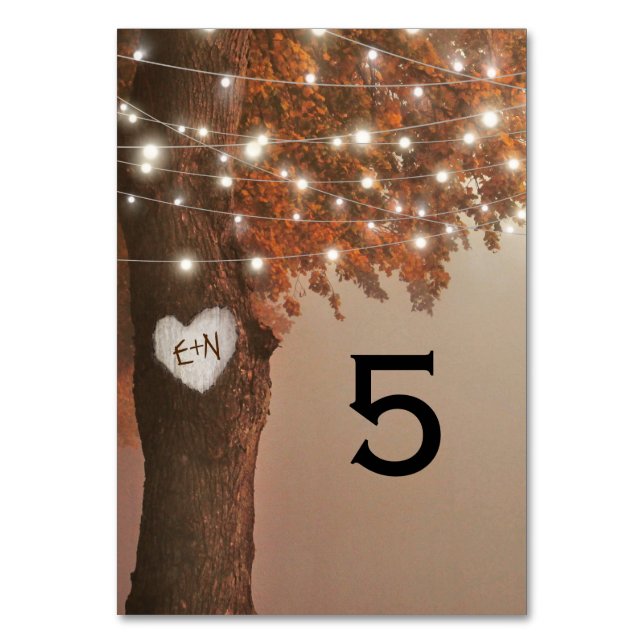 Rustic Fall Heart Tree Wedding Table Number (Front)