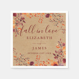 Rustic Fall In Love Autumn Fall Floral Wedding Napkin