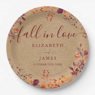Rustic Fall In Love Autumn Fall Floral Wedding Paper Plate