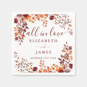 Rustic Fall In Love Autumn Floral Wedding Napkin