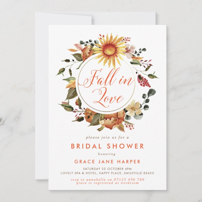 Rustic Fall in Love Autumn Wreath Bridal Shower Invitation (Front)