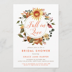 Rustic Fall in Love Autumn Wreath Bridal Shower Invitation