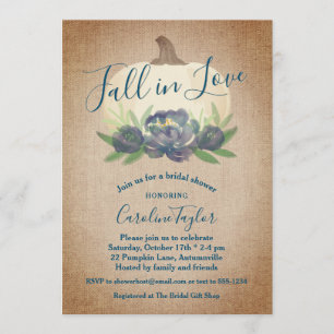 Rustic Fall in Love Blue Floral Bridal Shower Invitation