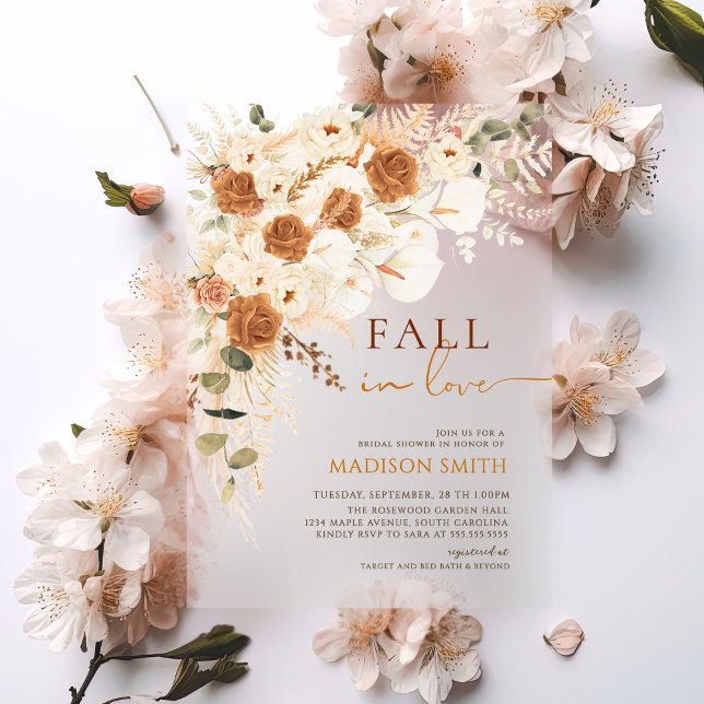 Rustic Fall in Love Bridal Shower Autumn Boho  Acrylic Invitations (Creator Uploaded)