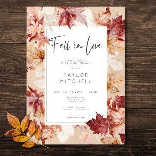Rustic Fall In Love Fall Wreath Tan Bridal Shower Invitation