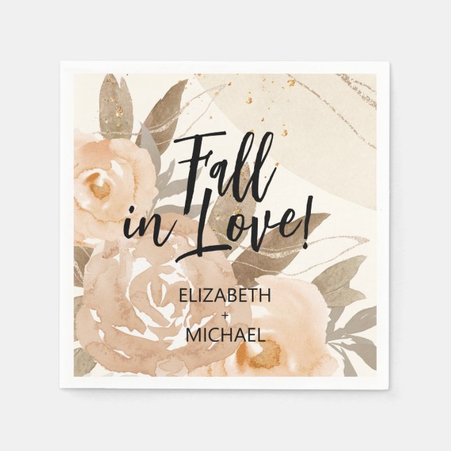 Rustic Fall in Love Peach Flowers Napkin (Front)
