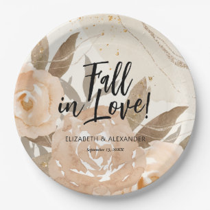 Rustic Fall in Love Peach Flowers Paper Plate