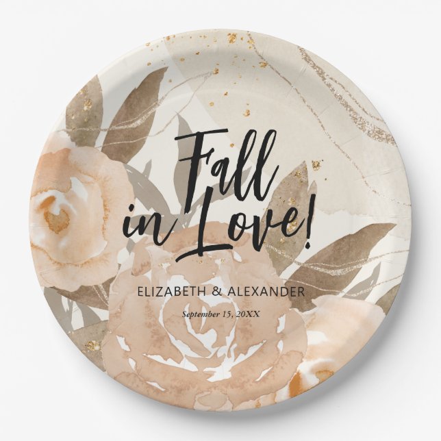 Rustic Fall in Love Peach Flowers Paper Plate (Front)