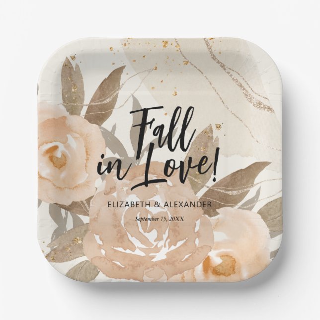 Rustic Fall in Love Peach Flowers Paper Plate (Front)