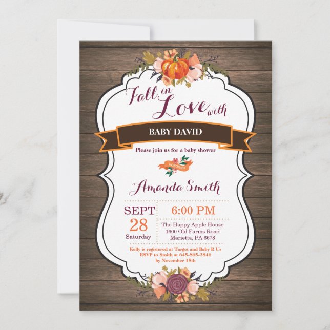 Rustic Fall in Love Pumpkin Baby Shower Invitation (Front)