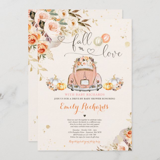 Rustic Fall In Love Pumpkin Drive By Baby Shower Invitation (Front/Back)