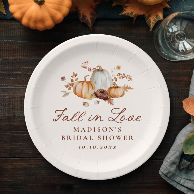 Rustic Fall in Love Pumpkin Floral Bridal Shower Paper Plate (Creator Uploaded)