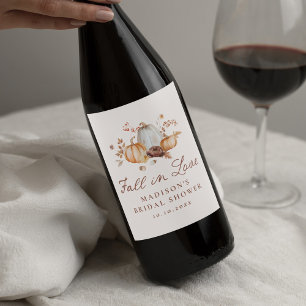 Rustic Fall in Love Pumpkin Floral Bridal Shower Wine Label