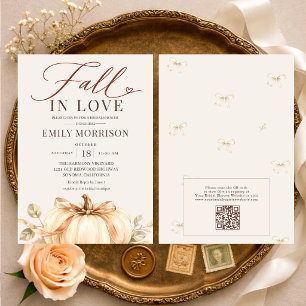 Rustic Fall in Love Pumpkin QR Code Bridal Shower Invitation