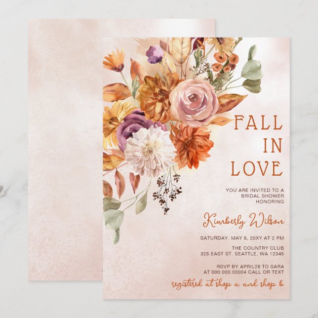 Rustic Fall in Love Pumpkins Fall Bridal Shower Invitation (Front/Back)
