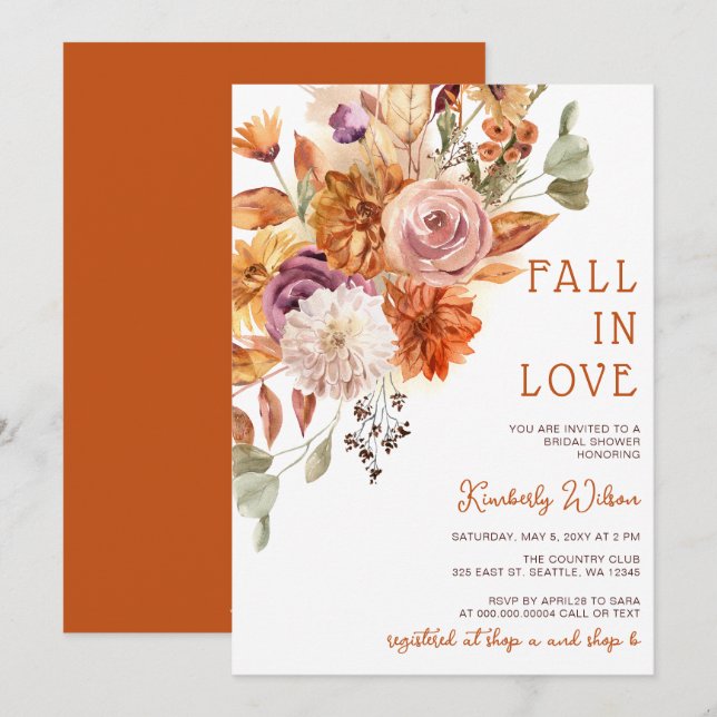 Rustic Fall in Love Pumpkins Fall Bridal Shower Invitation (Front/Back)