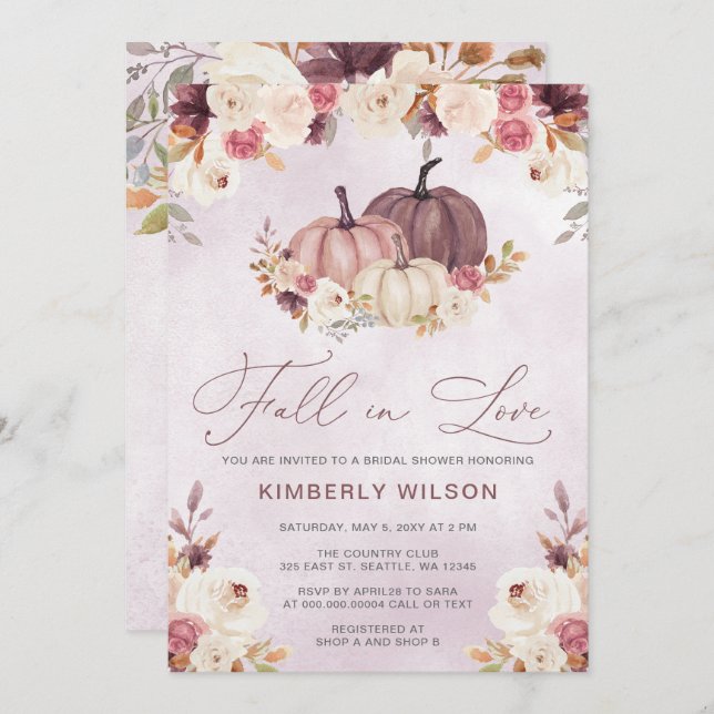 Rustic Fall in Love Pumpkins Fall Bridal Shower Invitation (Front/Back)