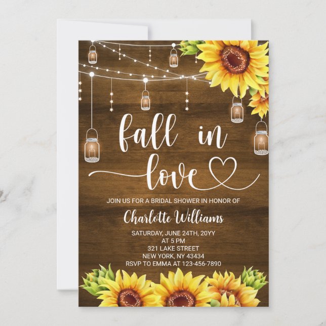 Rustic Fall in Love Sunflower Bridal Shower Invitation (Front)