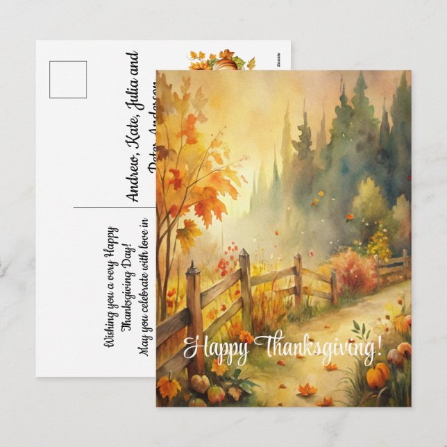 Rustic Fall Landscape Happy Thanksgiving Holiday Postcard (Front/Back)
