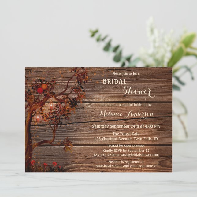 Rustic Fall Lantern Light Bridal Shower Invite (Standing Front)
