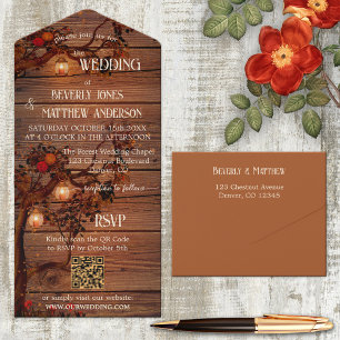Rustic Fall Lanterns Terra Cotta Wedding All In One Invitation