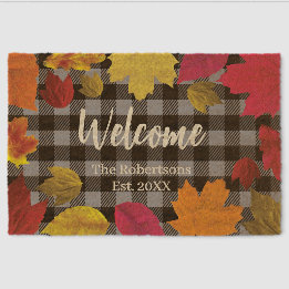 Rustic Fall Leaves and Plaid Custom Name Welcome