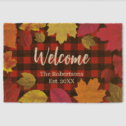 Rustic Fall Leaves and Plaid Custom Name Welcome