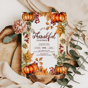 Rustic Fall Leaves and Pumpkins Thanksgiving  Invitation