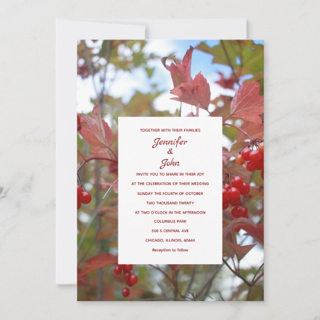 Rustic Fall Leaves Autumn Berries Photo Wedding Invitation (Front)