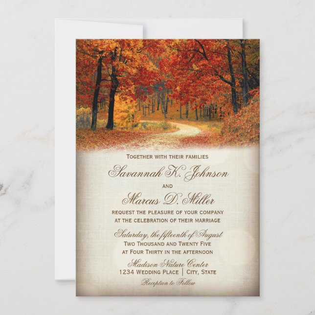 Rustic Fall Leaves Autumn Wedding Invitations (Front)