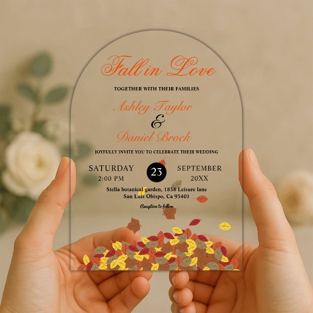 Rustic Fall Leaves Boho Autumn Floral Wedding Acrylic Invitations (Creator Uploaded)